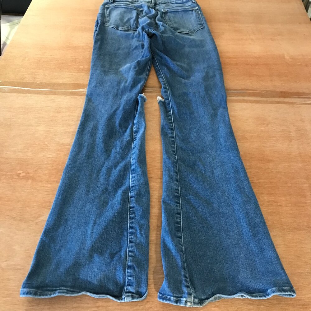 Frame Le High Flare Jeans Women 27 Blue Mid Rise Distressed Medium Wash Stretch - Picture 2 of 15
